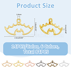 84本6色合金ペンダント  オープンバックベゼル用品  バット  ミックスカラー  13.5x23.5x2mm  穴：1~1.6mm  14個/カラー&nbsp;FIND-FH0009-91