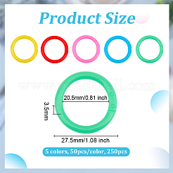250個 5色 プラスチック製ルーズリーフブックバインダーリング  ミックスカラー  27.5x3.5mm  内径：20.5mm  50個/カラー&nbsp;KY-OC0001-49