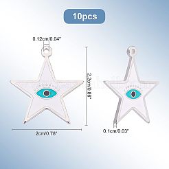304ステンレススチールエナメルペンダント10個  目の悪の星  ステンレス鋼色  ホワイト  22x20x1mm  穴：1.2mm&nbsp;STAS-NB0001-27