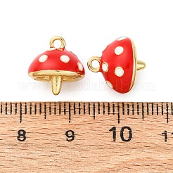 真鍮製エナメルチャーム  きのこチャーム  ラックめっき  長持ちメッキ  カドミウムフリー＆鉛フリー  18KGP本金メッキ  レッド  12x11.5mm  穴：1.5mm&nbsp;KK-F895-08G-02