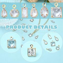 20個の真鍮製キュービックジルコニアチャーム  混合図形  透明  8~9x3.5~6.5x2~3mm  穴：0.9~1mm&nbsp;ZIRC-YW0001-12