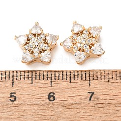 真鍮製マイクロパヴェキュービックジルコニアビーズ  花とスター  18KGP本金メッキ  透明  11x12x5.5mm  穴：1.6mm&nbsp;CU-CBAEC99-33G-03