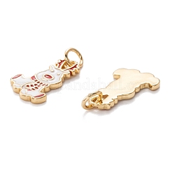 18KGP本金メッキ真鍮エナメルペンダント  丸カン付き  カドミウムフリー＆鉛フリー  クリスマスのために  エルク  ホワイト  17x10.5x1.5mm  穴：3.4mm&nbsp;KK-A154-09G
