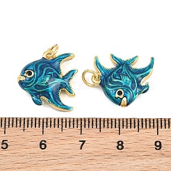 真鍮製エナメルペンダント  魚のチャーム  ラックめっき  長持ちメッキ  鉛フリー＆カドミウムフリー  18KGP本金メッキ  ブルー  16x16x5.5mm  穴：3.5mm&nbsp;KK-CBA3297-05B-G03