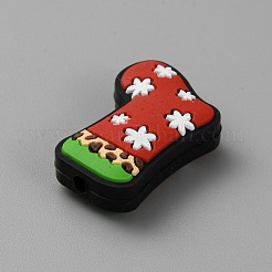 クリスマステーマのシリコンフォーカルビーズ  ファイヤーブリック  30x21x7mm  穴：3mm&nbsp;SIL-CJC0010-02D