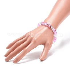 女性用合成ムーンストーンと真鍮のビーズ ストレッチ ブレスレット  ピンク  内径：2-1/4インチ（5.6cm）&nbsp;BJEW-JB08845
