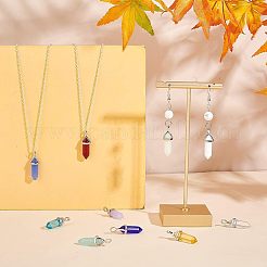 10個 10色 弾丸ガラス 尖ったペンダント  プラチナトーンの真鍮パーツ  ミックスカラー  28~29.5x9~9.5x8mm  穴：4.5x3mm  1pc /カラー&nbsp;GLAA-FH0001-49