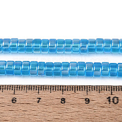 Ab色のメッキ透明ガラスビーズ連売り  フラットラウンド  ディープスカイブルー  6~6.5x3mm  穴：1~1.2mm  約111~119個/連  14.17~15.16''（36~38.5センチメートル）&nbsp;GLAA-T026-3x6mm-T07