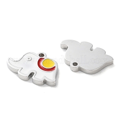 304ステンレススチールエナメルチャーム  象のチャーム  ホワイト  8.5x13x1.5mm  穴：1mm&nbsp;STAS-M102-11P