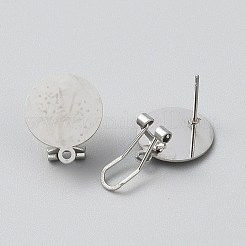 304ステンレススチールスタッドピアス金具  フラットラウンド  ステンレス鋼色  18x15mm  穴：1.4mm  ピン：11x0.8mm&nbsp;FIND-WH20015-055A-P
