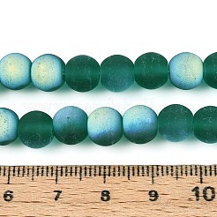 曇った透明ガラスビーズ連売り  ラウンド  半分メッキ  ABカラーメッキ  ティール  8~8.5mm  穴：1mm  約51~53個/連  14.57~15.35''（37~39センチメートル）&nbsp;GLAA-T032-T8mm-MBB21