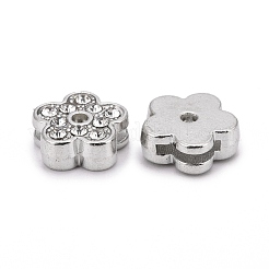 花の合金ラインストーンのスライドのチャーム  バレンタインのギフトビーズ  カドミウムフリー＆鉛フリー  プラチナ  12x5mm  穴：2mm&nbsp;RSB358-3P