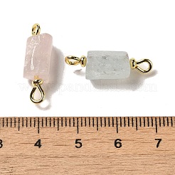 天然ローズクォーツ/アクアマリンコネクターチャーム  本物の18K金メッキ真鍮ダブルループを備えたファセットコラムリンク  21~23x6.5~7x6.5~7mm  穴：1.6mm&nbsp;FIND-C046-10B-G