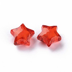 透明なアクリルビーズ  二層ビーズ  多面カット  スター  レッド  14x15x8.5mm  穴：2mm&nbsp;X-TACR-S152-02A-712