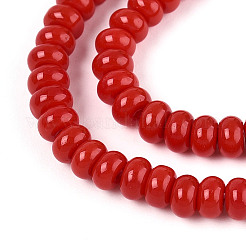 オペークスプレープリントガラスビーズ  ロンデル  クリムゾン  4x2.5mm  穴：0.7mm  約135個/連  14.96''（38センチメートル）&nbsp;GLAA-ZX008-4mm-18N