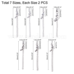 304ステンレススチールカーブチェーンエクステンダー  コードエンドとカニカン付き  ステンレス鋼色  25~42.5mm  14セット /箱&nbsp;STAS-UN0012-29