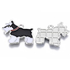 メッキ合金エナメルチャームラック  鉛フリー＆ニッケルフリー＆カドミウムフリー  プラチナ  犬  ブラック  20.5x23.5x2mm  穴：1.6mm&nbsp;PALLOY-T075-159B
