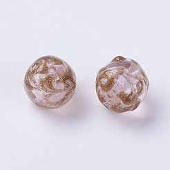 手作り銀箔ランプワークビーズ  金の砂  ラウンド  ピンク  12mm  穴：1mm&nbsp;LAMP-J089-R01