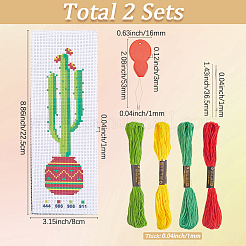 DIYブックマーククロスステッチキット  刺繍糸と布地と針と糸通し装置付き  サボテン  225x80x1mm&nbsp;DIY-SC0029-43B
