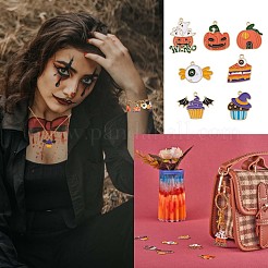 28スタイルのハロウィン合金エナメルペンダント7個。  おばけパンプキン&パンプキンハウス&アイウィズキャンディー  ゴールドカラー  26x22mm  4個/スタイル&nbsp;JX182A