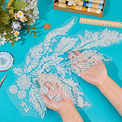 ガラス刺繍装飾アクセサリー付きポリエステル1個  アップリケパッチ  ミシンクラフト装飾  花  ライトブルー  470x300x2.5mm&nbsp;DIY-PH0031-82A
