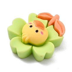 オペーク樹脂カボション  DIYアクセサリー用  アヒルの花  緑黄  22x19.5x8.5mm&nbsp;RESI-I037-02
