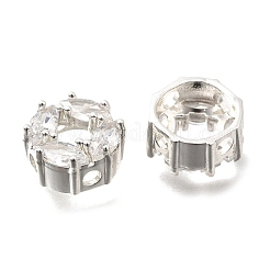 真鍮製マイクロパヴェキュービックジルコニアビーズ  花  銀  透明  10x5.5mm  穴：1.8mm&nbsp;KK-F913-02P-01