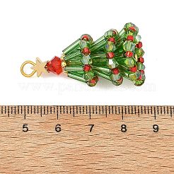 クリスマス用真鍮＆ガラスシードビーズペンダント  クリスマスツリーのチャーム  多面カット  ゴールドカラー  グリーン  37x19x20mm  穴：3mm&nbsp;PALLOY-MZ01449