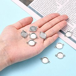 チベット風合金カボションセッティングコネクター  カドミウムフリー＆鉛フリー  プレーンエッジベゼルカップ  フラットラウンド  アンティークシルバー  トレイ：12mm  21x15x2mm  穴：2mm  約201個/181g&nbsp;LS-TIBE-M022-10AS