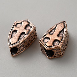 真鍮製ヨーロピアンビーズ  大穴ビーズ  クロスシールド  赤銅鉱  21x12.5x9mm  穴：5.5mm&nbsp;KK-WH0062-196R