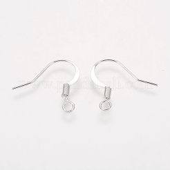 真鍮フレンチピアスフック  フラットピアスフック  耳ワイヤー  水平ループ付き  ニッケルフリー  銀  17mm  穴：2mm&nbsp;KK-Q366-S-NF
