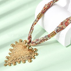 304ステンレススチール製ハートペンダントプリントシルクリボンネックレス（女性用）  カラフル  ゴールドカラー  16.14インチ（41cm）&nbsp;NJEW-A063-11G