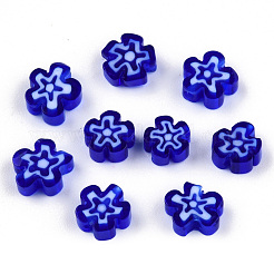 手作りミッレフィオーリガラスビーズ連売り  プラムボソム  ミディアムブルー  6~7x6~8x2.5~3mm  穴：1mm  約63~65個/連  15.55インチ〜15.94インチ（39.5~40.5cm）&nbsp;LAMP-N029-017A-02