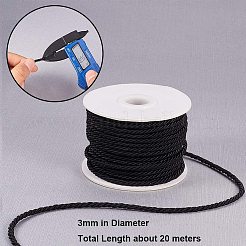 ナイロン糸  ミラノコード/ツイストコード  ブラック  3mm  約20m /ロール&nbsp;NWIR-PH0001-06A-WH