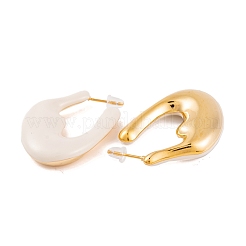 女性用ナゲット真鍮エナメルハーフフープスタッドピアス  18KGP本金メッキ  36x28mm&nbsp;EJEW-G391-20A-G