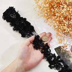 2ヤードのポリエステル製フラワー刺繍レーストリム、ガラスビーズ付き  服飾材料  ブラック  2-1/2インチ（63mm）  約2.00ヤード（1.83m）/セット&nbsp;OCOR-DC0001-27B