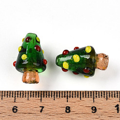 手作りのランプワークの凹凸のあるビーズ  クリスマスツリーのチャーム  薄緑  17.5~20x11~14.5mm  穴：1~1.6mm&nbsp;LAMP-T022-02A-04