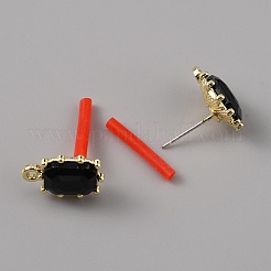 合金ラインストーンスタンドピアス  スターリングシルバーのピン925本と水平ループ付き  長方形  ジェット  16x11mm  穴：1.6mm  ピン：0.8mm&nbsp;FIND-WH0120-25C-02