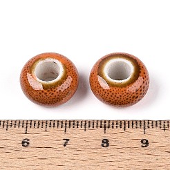 手作りの陶器ビーズ  ファンシーアンティーク施釉磁器  大穴ビーズ  ロンデル  チョコレート  15x8mm  穴：6mm&nbsp;PORC-S498-05Z