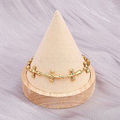 304ステンレススチールクロスリンクチェーンブレスレット  ゴールドカラー  9インチ（22.8cm）&nbsp;BJEW-D359-13A-G
