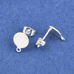 304ステンレススチールスタッドピアス金具  ループと平板付き  フラットラウンド  銀  10.5x8x0.6mm  穴：1.5mm  ピン：0.8mm&nbsp;STAS-K184-02-01S