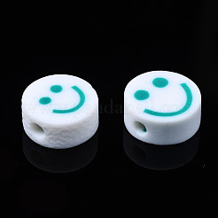手作り樹脂粘土ビーズ  ジュエリー工芸用品のDIY用  笑顔とフラットラウンド  ライトシーグリーン  10x4~4.5mm  穴：1.8mm&nbsp;X-CLAY-N008-040C