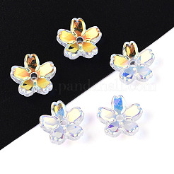 透明電気メッキガラスビーズキャップ  5枚目の桜の花  クリアAB  10~11x4~4.5mm  穴：1.2~1.4mm&nbsp;EGLA-N015-01B