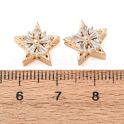 真鍮製マイクロパヴェキュービックジルコニアビーズ  中空スター  18KGP本金メッキ  透明  12x12x6mm  穴：1.4mm&nbsp;CU-CBAEC99-31G-01