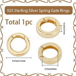 スターリングシルバーのスプリングゲートリング1個925個  スタンプ925個付き  ゴールドカラー  9ゲージ  12x3mm  穴：8mm&nbsp;STER-SC0001-65B