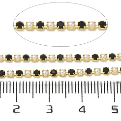 真鍮製カップチェーン  カドミウムフリー＆鉛フリー  ガラスと ABS 模造パール付き  ゴールドカラー  ハンダ付け  スプールで  ブラック  2x2x2mm&nbsp;KK-Z087-01G-06