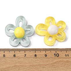 不透明で透明な樹脂カボション  グリッターパウダー付き  ミックスカラー  花  27.5x31x7.5mm&nbsp;CRES-Q012-04E