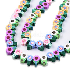 手作り樹脂粘土ビーズ連売り  花  カラフル  10~12x6.5~8x4.5~5mm  穴：1.6mm  約38~40個/連  10.63インチ〜11.61インチ（27~29.5cm）&nbsp;CLAY-N008-076-B01