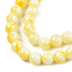 スプレープリントガラスビーズ連売り  ラウンド  きいろ  8mm  穴：1.3mm  約100個/連  31.4インチ&nbsp;GLAA-R139-8mm-17