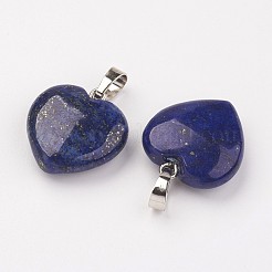 天然染めのラピスラズリペンダント  ハート  真鍮パーツ  プラチナ  22~23x20~20.5x6~7.5mm  穴：5x8mm&nbsp;G-G956-B07-FF
